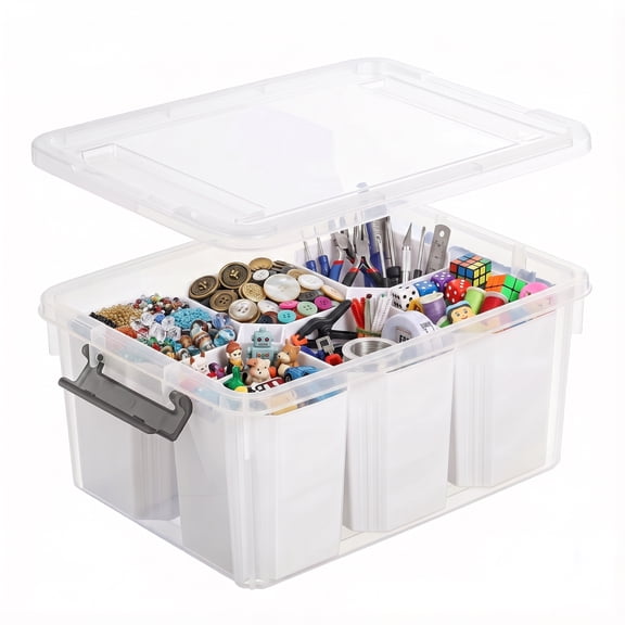 24 QT Plastic Storage Bins with Lids, Clear Stackable Containers, Art & Craft Organizer Box for Home, Office, School Supplies