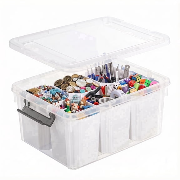 24 QT Plastic Storage Bins with Lids, Clear Stackable Containers, Art & Craft Organizer Box for Home, Office, School Supplies