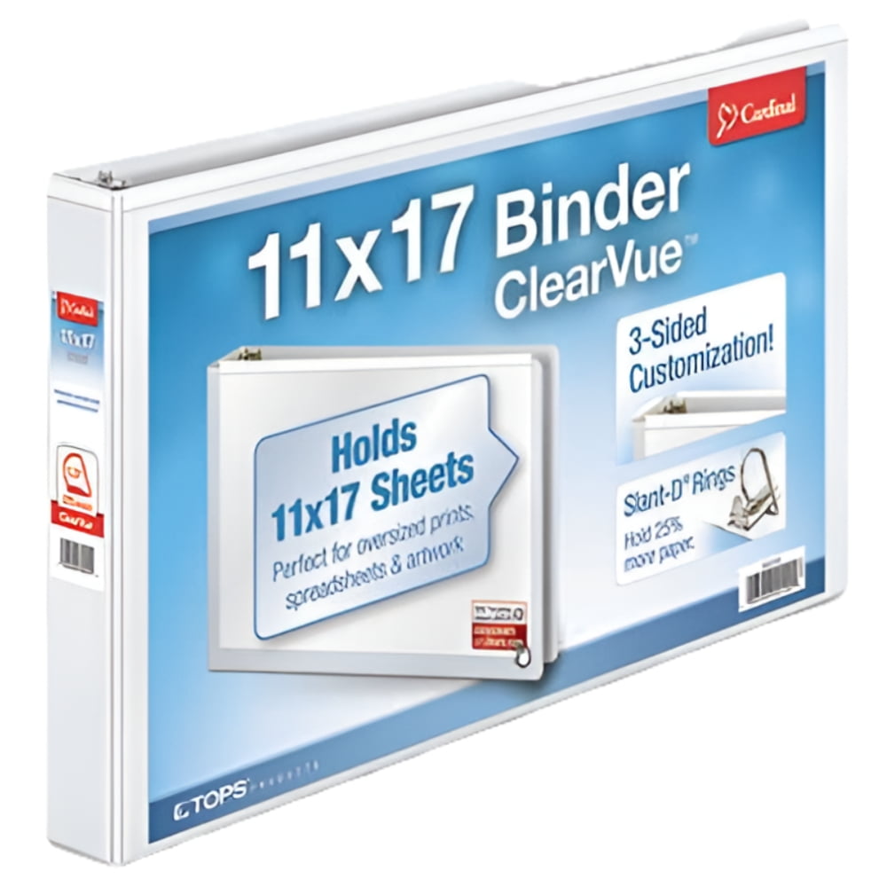 Cardinal® Slant-D® Ring 11" x 17" Tabloid ClearVue™ Binders, 1 1/2" Rings, 63% Recycled, White
