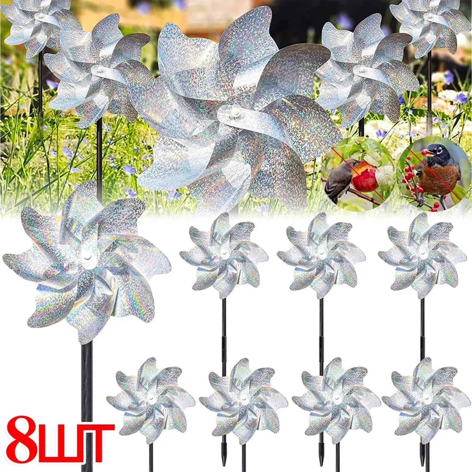 Clearace TOFOTL 8pcs Reflative Pinwheels with Stakes, Bird Repellent