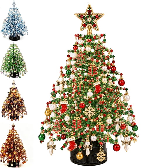 Clearacne Christmas Decor DIY Beaded Christmas Tree Kit Creative Christmas Project for Adults Warm Glow Display, Tabletop Decor, Relaxing Project, Holiday Gift