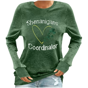 Clearacne Shirts for Women Happy St. Patrick's Day Printed Long Sleeve Round Neck Soft Comfort Slim Fit Tee Tops Casual Shirts Green,S