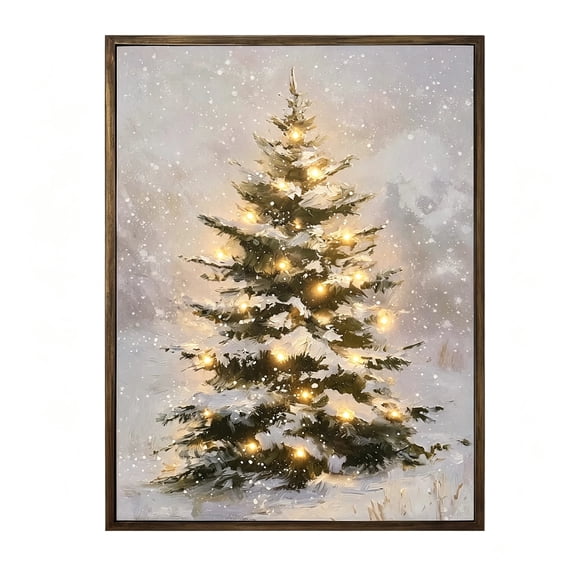 Clearacne! Snow Christmas Tree Framed Christmas Wall Art, with LED, Remote, Christmas Decoration Gift, 16" x 12"