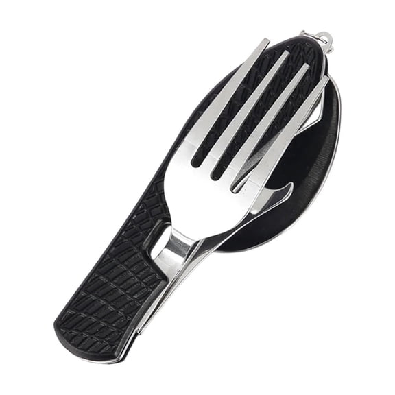 Clearanc Spoons And Forks Set, Easeky 4 in 1 Folding Camping Utensils Stainless Spoon Fork Combo Set Portable Multifunctional Lightweight Outdoor Tableware for Travel Backpacking Picnic Black