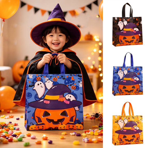 Clearance Under $0.39Halloween Goodie Bags, Reusable Non-Woven Treat Totes with Handles for Kids, Spooky Themed Party Favor Bags for Trick-or-Treat and Candy Collection