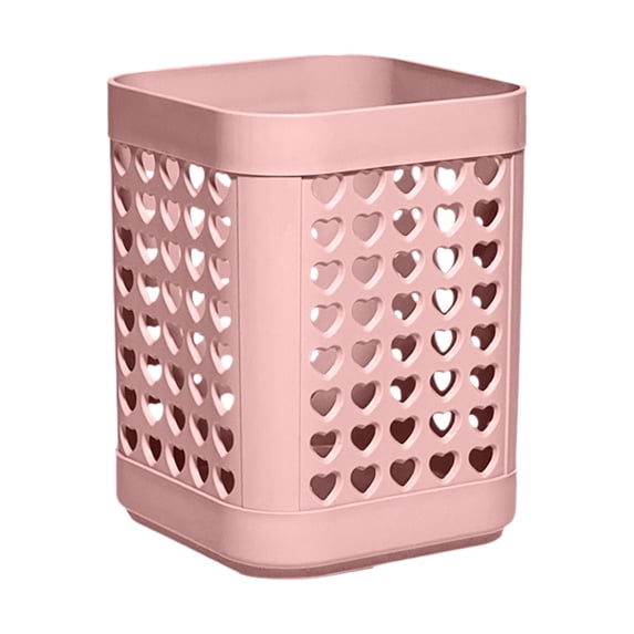 Clearance Under $0.84! 1PC Heart Cutout Desk Organizer, Multi-Compartment Pencil Cup Holder with Decorative Design, Plastic, for Stationery, Pink, One Size