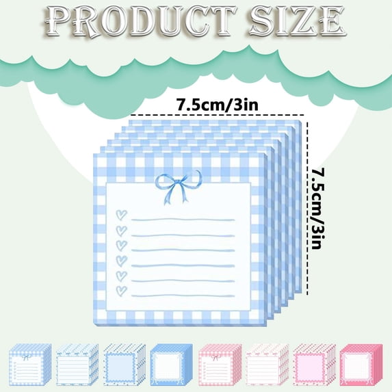 Clearance Under $0.89! 4PACKS Cute Decorative Sticky Notes, Bow-Themed Memo Pads with Lined/Grid/Blank Styles, Paper, for Students & Office, B, One Size