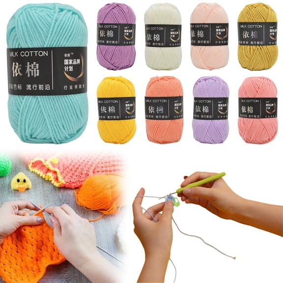 Clearance Under $0.89 Soft Cotton Yarn Skeins for Knitting and Crocheting, 4-Ply Milk Cotton Yarn for DIY Doll Sweaters, Hats, Scarves, and Shawls, Assorted Colors Available