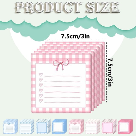 Clearance Under $1.09! 4PACKS Cute Decorative Sticky Notes, Bow-Themed Memo Pads with Lined/Grid/Blank Styles, Paper, for Students & Office, A, One Size