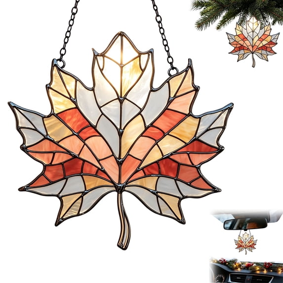 Clearance Under $1, 1 Pcs Maple Leaf Hanging Ornament, Stained-Glass Style Acrylic Suncatcher, Autumn Fall Window Wall Decor for Thanksgiving Home Decoration, 10*10cm(C)