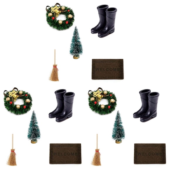 Clearance 1:12 Scale Miniature Christmas Dollhouse Decor Set, Tiny Wreath Tree and Accessories - A