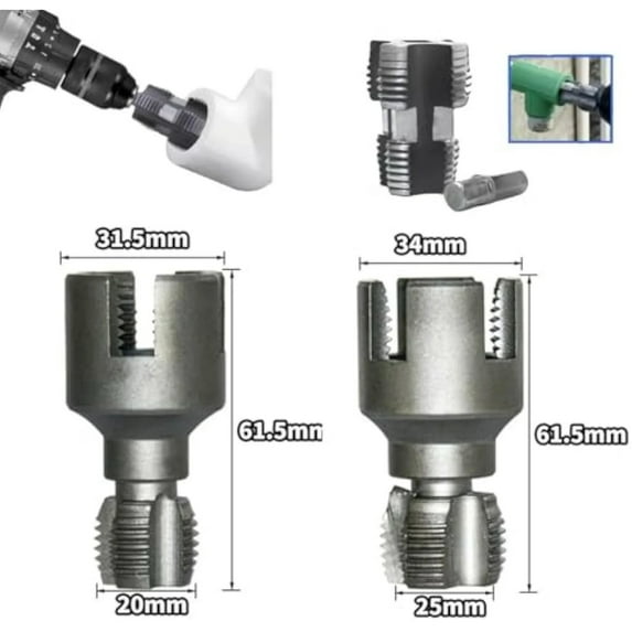 Clearance! 1/2" and 3/4" PVC Pipe Integrated Internal & External Pipe Threading Tool, Electric Drill Compatible 2 in 1 PVC Pipe Threader Kit for Home Repair (1/2")