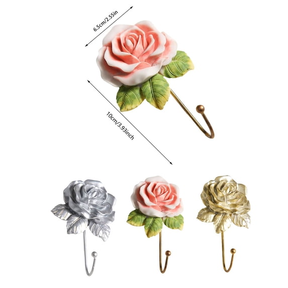 Clearance Under $1.29! 1PC Flower Wall Coat Hook, Decorative Rose-Shaped Hanger for Hats & Scarves, Resin & Metal, for Entryway & Bedroom, (7cm, Gold)