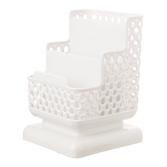 Clearance Under $1.44! 1PC 3-Compartment Desk Organizer, Hollow Design Storage Box for Stationery & Supplies, Plastic, for Home & Office, (One Size, White)
