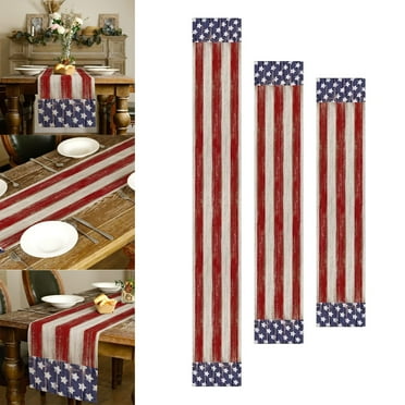 Clearance under $1 4th of July Memorial Day Table Runner Star American Flag Holiday Farmhouse Stripe Burlap Indoor Kitchen Dining Patriotic Independence Table Decor for Home Party