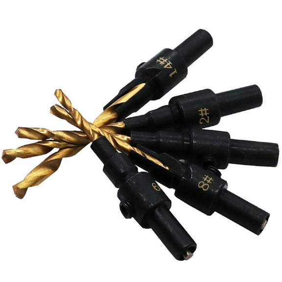 Clearance Under $1.59! 5PCS Countersink Drill Bit Set, Woodworking Pilot Hole Drilling Tools with Hex Shank, Metal, for Woodworking & DIY, (6#-14#, Black)