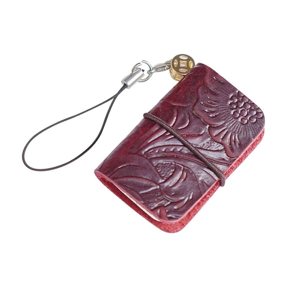 Clearance Under $1.84! 1PC Mini Leather Notebook, Cowhide Pocket Journal for Travel & Note Taking, Paper, for Daily Use & Gifts, (6x3x3cm, Carved Wine Red)