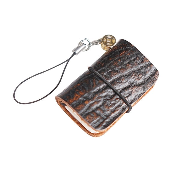 Clearance Under $1.84! 1PC Mini Leather Notebook, Cowhide Pocket Journal for Travel & Note Taking, Paper, for Daily Use & Gifts, (6x3x3cm, Wood Pattern Black-Brown)