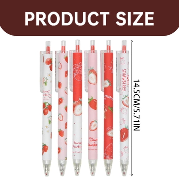 Clearance Under $1.89! 6PCS Strawberry Gel Pens, Retractable 0.5mm Cute Black Ink Pens with Fun Design, Plastic, for Journaling & Gifting, (One Size, Pink)
