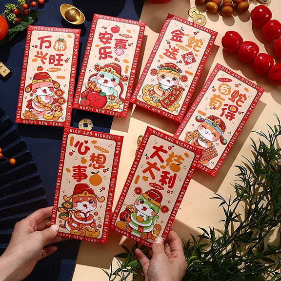 Clearance Under $1 Boovnll 6 Pcs Red Envelopes Chinese, 2025 Year of the Snake Chinese Red Envelope with 6 Different Gold Embossed Patterns for New Year Cash Gifts, Red Envelopes (3.4x6.5"/8.7x17 cm)