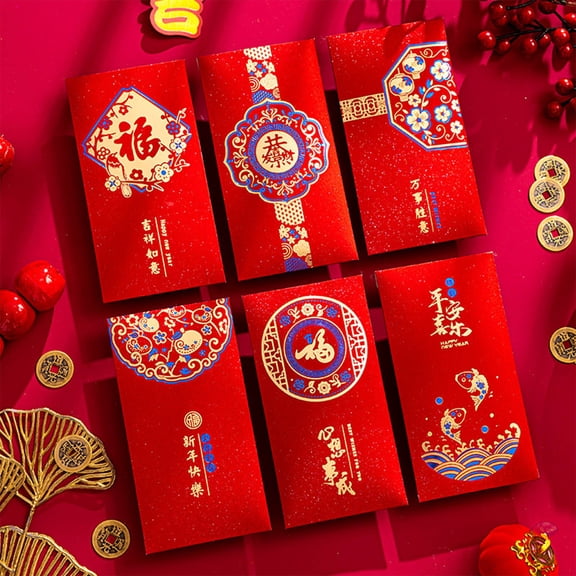 Clearance Under $1 Boovnll 6 Pcs Red Envelopes Chinese, 2025 Year of the Snake Chinese Red Envelope with 6 Different Gold Embossed Patterns for New Year Cash Gifts, Red Envelopes (3.4x6.5"/8.7x17 cm)