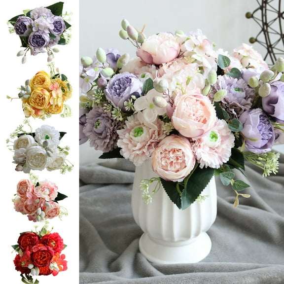 Clearance Under $1 Boovnll Artificial Flowers, Fake Peonies Bouquet UV Resistant Silk Flowers, Lifelike Bouquet, No Fade, Fake Flowers for Wedding, Party, DIY Tables Centerpiece Decor, Fake Flowers