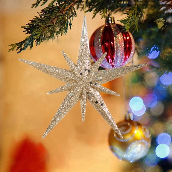 Clearance Under $1 Christmas Star Acrylic Pendant, Gold, Sparkling Champagne Star, Hanging Ornament for Car Window Tree Door Wall, Holiday Decoration, 1PC