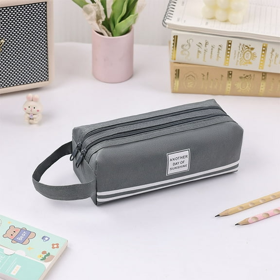 Clearance Under $1 InsCrazy Pencil Pouch Double-layer Cloth Pencil Case Large Capacity Double-pull Pencil Case Students Portable Zipper Portable Pencil Case