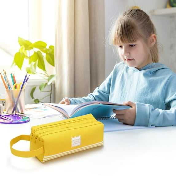 Clearance Under $1 InsCrazy Pencil Pouch Double-layer Cloth Pencil Case Large Capacity Double-pull Pencil Case Portable Zipper Portable Pencil Case