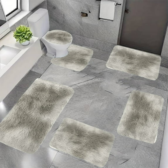 Clearance Under $1 PEONAVET Bathroom Rugs New Mixed Color Bath Mats 6 Set Whole Room Bath Rugs 6 Pcs Toilet Mats Universal Soft Water Absorption Non Slip Thick Machine Washable Easy To Dry Dark
