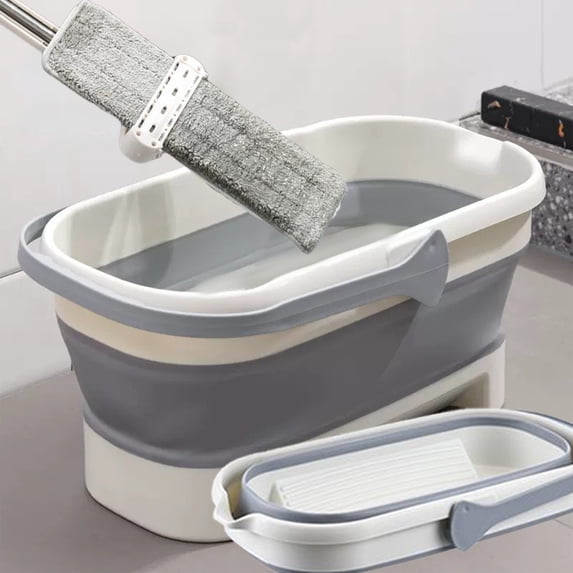 Begzeat 1 Pack Large Collapsible Mop Bucket 4.6 Gallon(17L) with Handle for House Cleaning, Space Saving Outdoor Multiuse Foldable Water Pail for Camping, Fishing, RV(Gray)