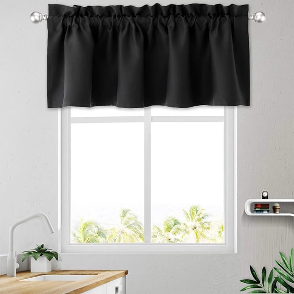 1 Piece Black and for Window Thermal Insulated Rod Pocket Short Curtain for Kitchen Bathroom Living Room 57×18 Inch