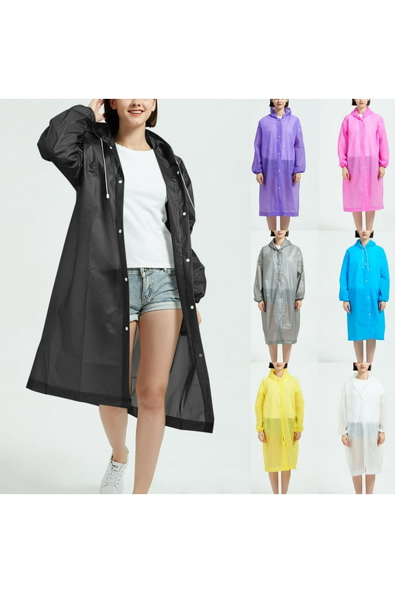 Adult Men's And Women's Long Style Hand Tied Sun Waterproof Hooded Button Outdoor Parent-child Long Sleeved Casual Jacket Raincoat Up to 30% Off Purple Free Size