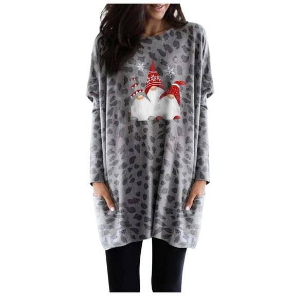 under 10.00 LYXSSBYX Christmas Dresses Women Plus Size Plus Size Women Long Sleeve Christmas Printed O-Neck Tops Tee T-Shirt Blouse