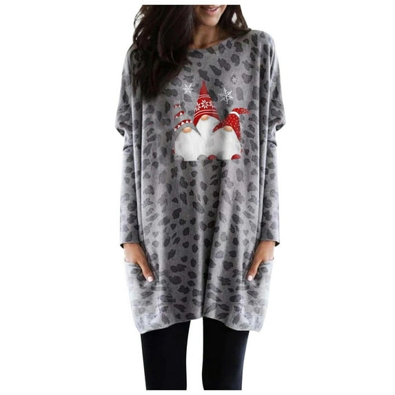 under 10.00 LYXSSBYX Christmas Dresses Women Plus Size Plus Size Women Long Sleeve Christmas Printed O-Neck Tops Tee T-Shirt Blouse