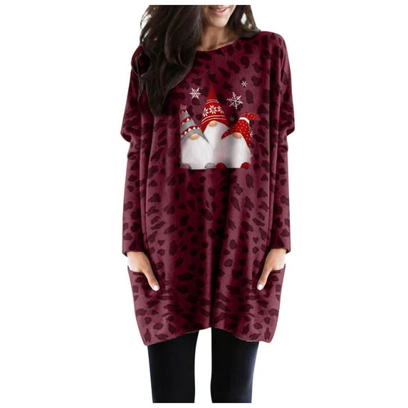 under 10.00 LYXSSBYX Christmas Dresses Women Plus Size Plus Size Women Long Sleeve Christmas Printed O-Neck Tops Tee T-Shirt Blouse