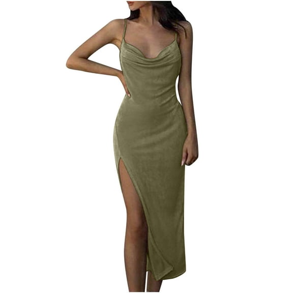 LYXSSBYX Formal Dresses for Women Trendy Fashion Women's Spring, Summer and Casual One-Shoulder Sleeveless Solid Color Dress