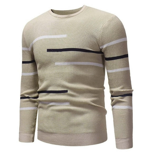 LYXSSBYX Long Sleeve Shirts for Men Solid Color Sweater Round Neck Striped Long Sleeve Sweater Leggings Long Sleeve Turndown Collar Blouse & Shirt
