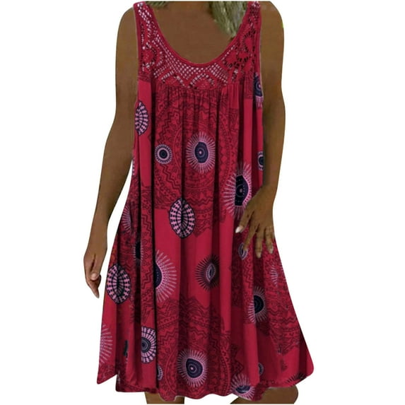 Clearance under 10.00 LYXSSBYX Sleeveless Plus Womens Dresses ClearanceFashion Women Summer Casual Round-Neck Not Positioned Floral Print Sleeveless Dress