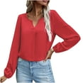 thumbnail image 1 of under 10.00 LYXSSBYX Solid Long Sleeves Women Tops Satin Socket V-Neck Solid-color Commute Long Sleeve Blouses Shirt Tops, 1 of 8