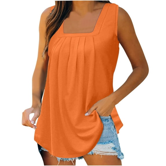 under 10.00 LYXSSBYX Womens Shirts Short Sleeve Plus Size Women's Fashion Solid Color Square Neck Comfor table Loose T-Shirt Sleeveless Blouse Casual Tops