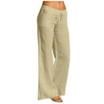 thumbnail image 1 of Clearance under 10.00 LYXSSBYX Womens Yoga Lounge Dress Pants Hot Sale Clearance Pants Work Office Business Casual Solid Cotton Linen Elastic Waist Drawstring Long Wide Leg Pants, 1 of 9