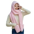 thumbnail image 1 of qolati 3 In 1 Hat Scarf Gloves for Women Winter Warm Earflap Hats Puffy Hooded Scarf for Women Men Soft Plush Thick Faux Fur Hooded Scarf, 1 of 7