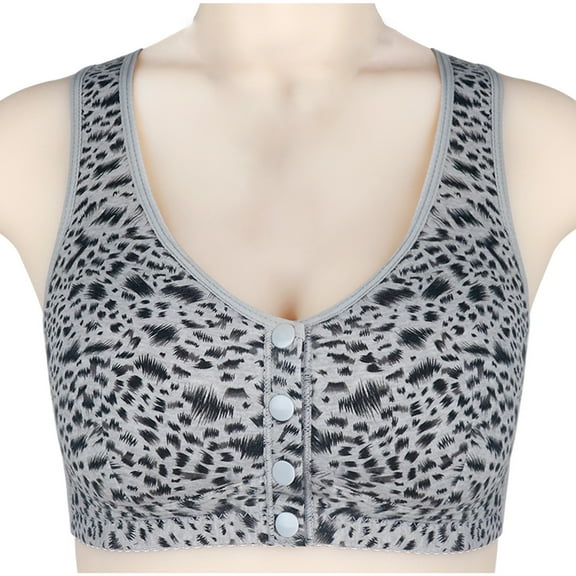 qolati Front Closure Sports Bras Women Comfortable Leopard Print Front Buckle Plus Size Wireless Gathered Bra Breathable Convenient Seamless Everyday Sleep Bras