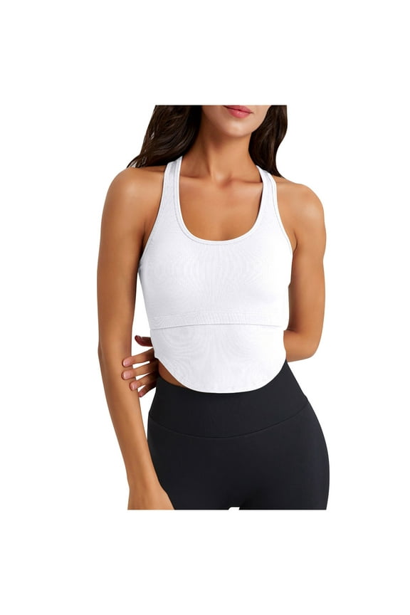 Ribbed Workout Tank Tops for Women with Built in Bra Tight Racerback Scoop Neck Athletic Crop Top Stretchy Seamless Sleeveless Yoga Vest T-Shirts