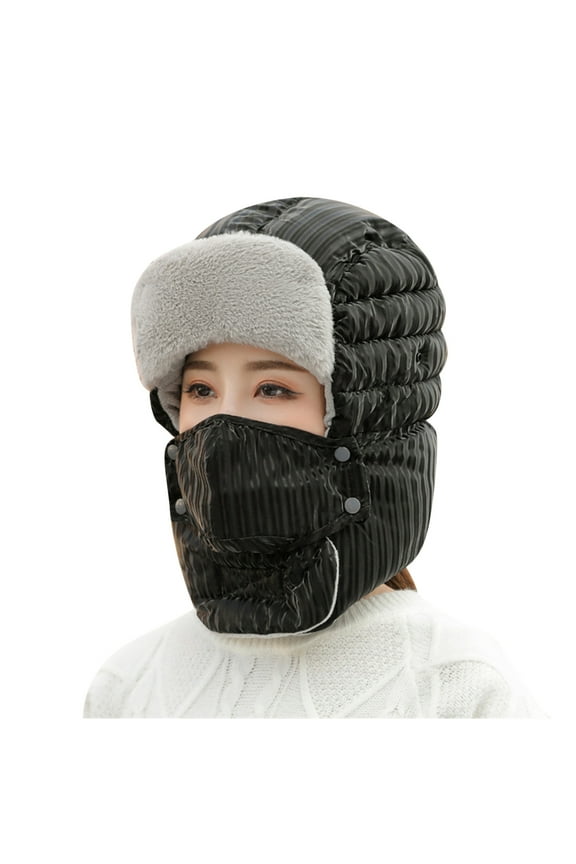 Trapper Hat for Women Men with Detachable Mask Ear Flaps Windproof Winter Bomber Hats Cold Weather Warm Winter Faux Fur Hunting Balaclava Ski Hats