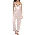 thumbnail image 1 of qolati Women Satin Pajamas qolati Silk Sleeveless Pjs Set Soft Camisole Tops and Long Pants Sleepwear 2 Piece Lounge Set with Pockets, 1 of 4