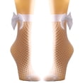 thumbnail image 1 of qolati Women's Anklet Fishnet Socks Elastic Ankle High Bow Lace Dress Socks Mesh Hollow Out Tights See Throughs Novelty Cute Bowknot Stocking, 1 of 7