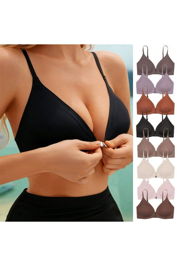 Women's Front Closure T-Shirt Bra Seamless Full-Coverages No Underwire Lightly Padded Bras Wireless Comfortable Breathable Push Up Everyday Bras