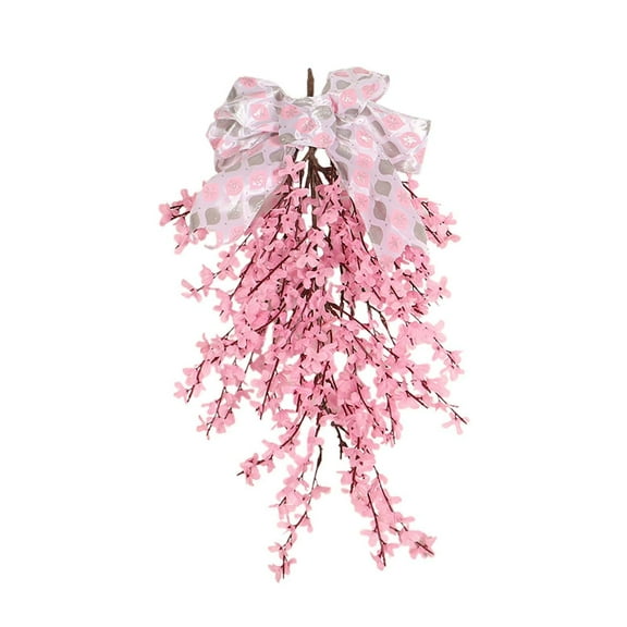 Clearance Under $10 Artificial flowers, Forsythia Teardrop 21.7inch Decorative Forsythia With Burlap Bow Artificial Hanging Teardrop Wreath Spring Floral Winter Jasmines Teardrop Wreath For